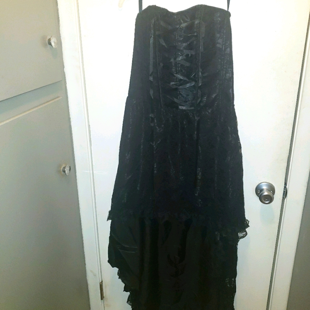 Strapless black lace gothic dress